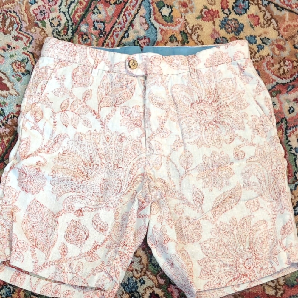 Quaker Marine Patterned Linen Shorts